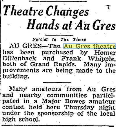 Au Gres Theatre - January 1940 Changes Hands (newer photo)
